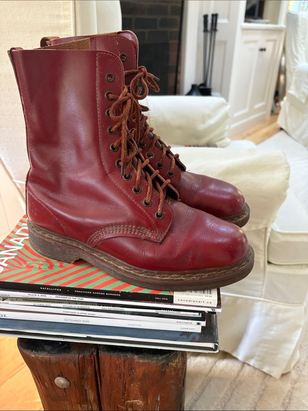Vintage Dr. Martens Men's Red Leather Lace-Up Boots